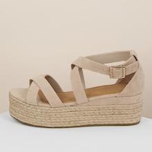 Romwe Wrap Buckle Strap Jute Wrapped Flatform Sandals