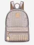 Romwe Braided Metal Embellished Studded Zip Pocket Backpack