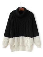 Romwe Two Tone High Low Cable Knit Sweater