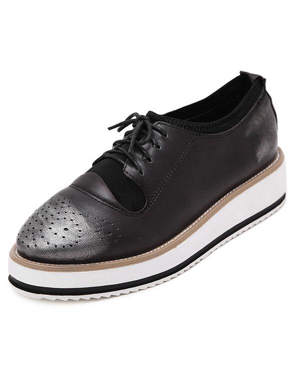 Romwe Silver Brush Round Toe Lace Up Flats