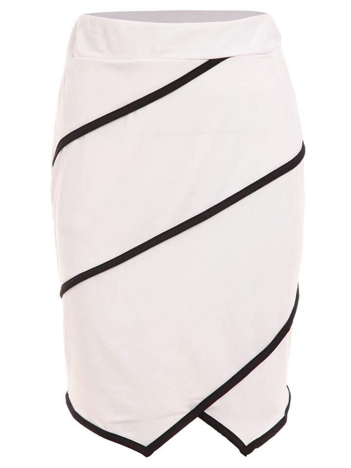 Romwe Contrast Binding Asymmetric Skirt - White