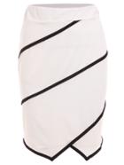 Romwe Contrast Binding Asymmetric Skirt - White