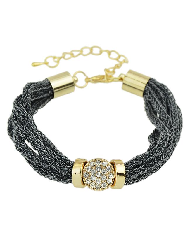 Romwe Pretty Women Rhinestone Wide Chain Gray Bracelet