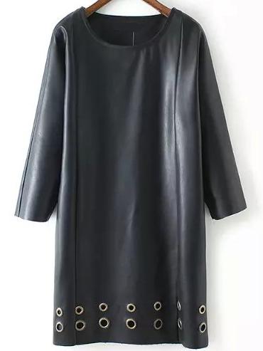 Romwe Eyelet Black Tunic Dress