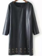 Romwe Eyelet Black Tunic Dress