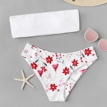 Romwe Bandeau Top With Random Floral Bikini Set