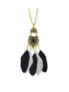 Romwe Black Color Feather Long Pendant Necklaces