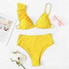 Romwe Ruffle Asymmetrical Top With High Waist Bikini
