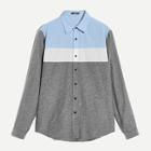 Romwe Guys Cut-and-sew Curved Hem Marled Buttoned Shirt
