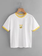 Romwe Milk Banana Embroidered Ringer Tee