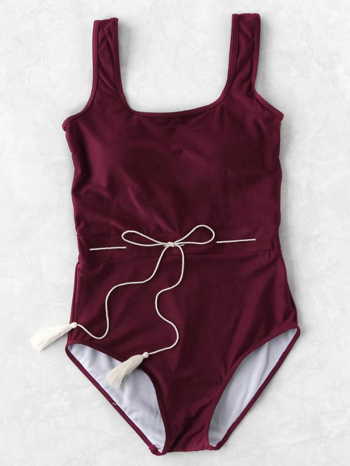 Romwe Scoop Neck Swimsuit With Drawstring Waist