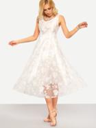 Romwe Flower Lace Overlay Fit & Flare Dress - White
