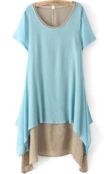 Romwe Short Sleeve Shift Blue Dress
