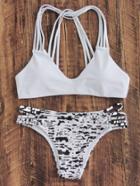 Romwe Tie Dye Ladder Cutout Strappy Bikini Set