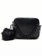 Romwe Black Zipper Fur Pu Chain Bag