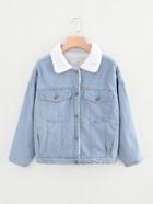 Romwe Contrast Lapel Collar Plus Cashmere Denim Jacket