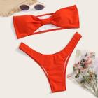 Romwe Removable Strap Bandeau With High Cut Bikini Set