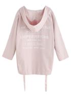 Romwe Pink Slogan Print Tape Detail Hooded Coat