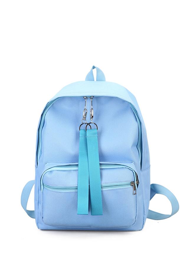 Romwe Ribbon Zipper Canvas Backpack
