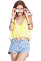 Romwe Romwe Dual-tone Pleated Backless Yellow Camisole Vest