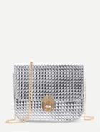 Romwe Silver Diamond Textured Twist Lock Chain Bag