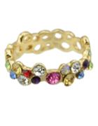 Romwe Multicolor Gemstone Gold Hollow Ring