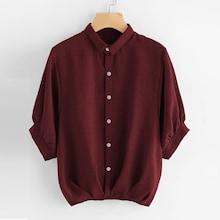 Romwe Plus Puff Sleeve Collar Solid Blouse