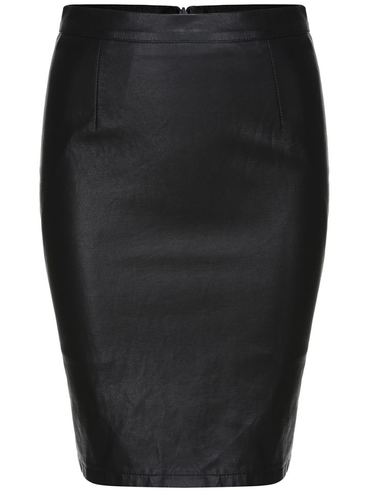 Romwe Black Split Slim Pu Skirt