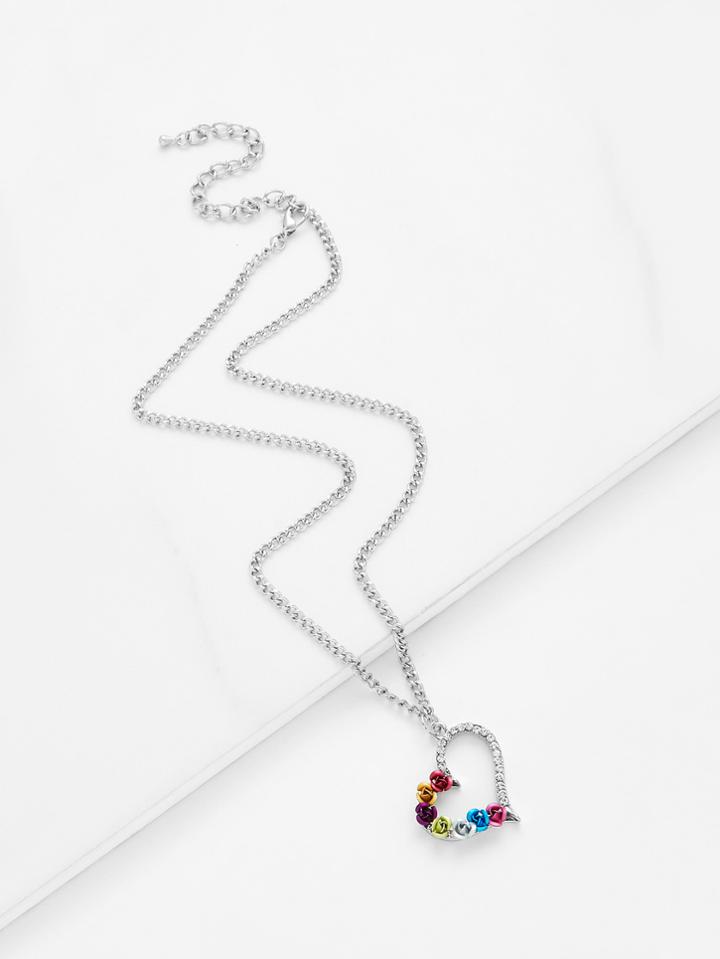 Romwe Flower & Rhinestone Detail Pendant Chain Necklace