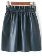Romwe Dark Green Elastic Waist Pu Skirt