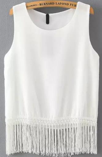 Romwe With Tassel White Tank Top