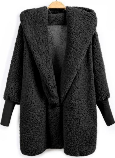 Romwe Hooded Batwing Loose Coat