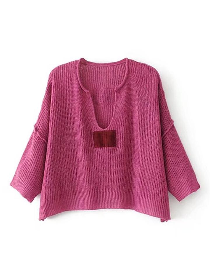 Romwe Dolman Sleeve Patch Detail Slouchy Sweater