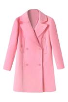 Romwe Double-breasted Sheer Pink Coat