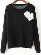 Romwe Round Neck Heart Print Sweater