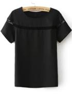 Romwe Short Sleeve Hollow Black Top