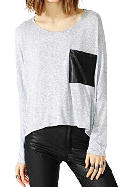 Romwe Pocketed Grey Loose T-shirt
