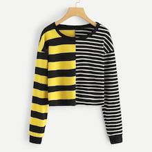 Romwe Striped Panel Round Neck Sweatshirt