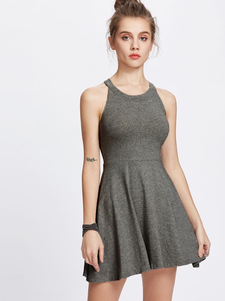 Romwe Halter Neck Umbrella Dress