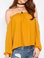 Romwe Yellow Off The Shoulder Long Sleeve Blouse