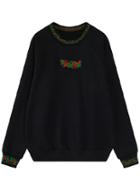 Romwe Flower Embroidered Black Sweatshirt
