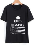 Romwe Crowne Print Loose Black T-shirt