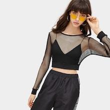 Romwe Fishnet Crop Skinny Tee
