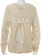 Romwe Round Neck Bow Ribbon Fuzzy Sweater