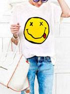 Romwe Emoticons Print Short Sleeve T-shirt