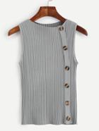Romwe Grey Asymmetric Button Front Ribbed Knit Top