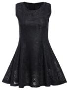 Romwe Sleeveless Hollow Pattern Pleated Black Dress