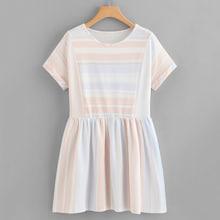 Romwe Contrast Striped Rolled Cuff Dress