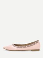 Romwe Pink Faux Patent Studded Pointed Toe Flats