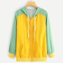 Romwe Colorblock Drawstring Kangaroo Pocket Hooded Jacket